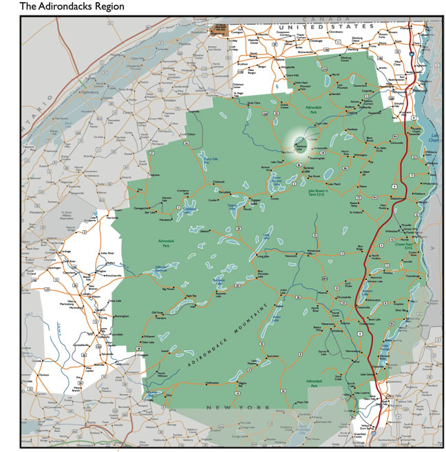 Adirondack Map with Rainbow Lake highlighted